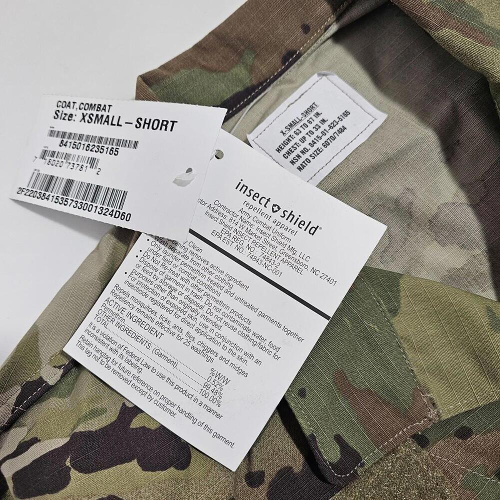 US Army Combat Shirt Coat Insect Guard Uniform Military X-Small Short NWT - Picture 9 of 10